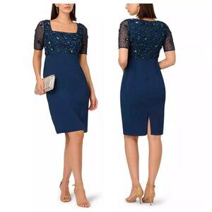 Adrianna Papell Square-Neck Embellished Sheath Dress